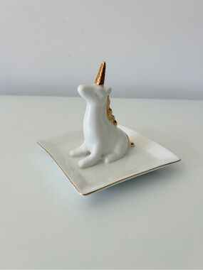 Porcelain Unicorn Ring Holder with Gilded  Horn and Mane Jewelry Trinket Dish